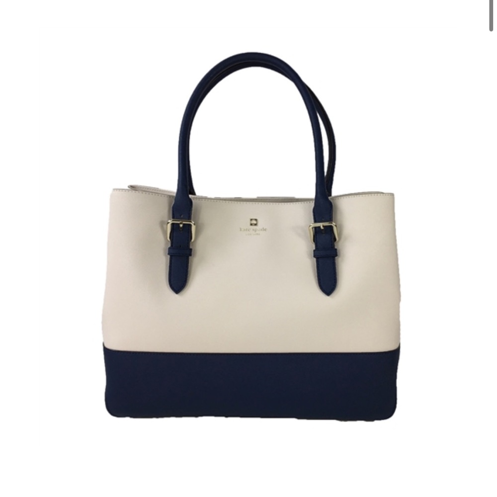 Kate Spade Cream and Blue Tote Bag with Structured Design